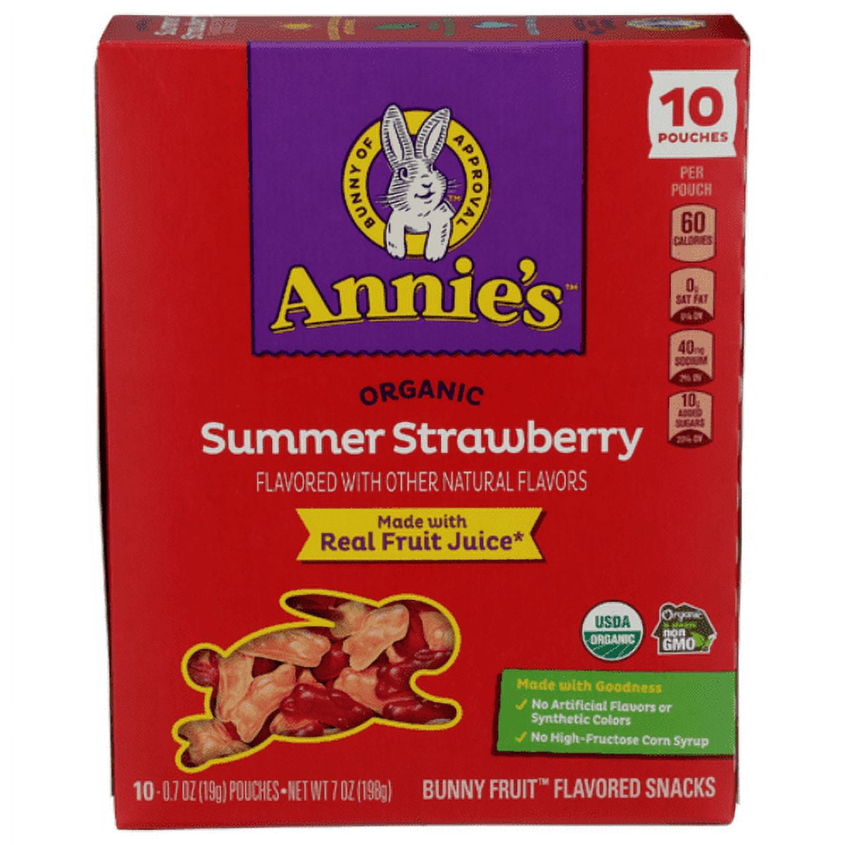 1x Annie's Organic Summer Strawberry Fruit Snacks 10 Pack with pan