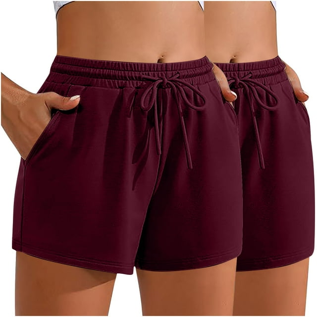 Plebaso 2 Pack Womens Sweat Shorts Casual Drawstring Running High Waisted Athletic Shorts with Pockets