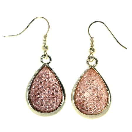 Peach & Gold-Tone Colored Metal Dangle-Earrings #LQE4498