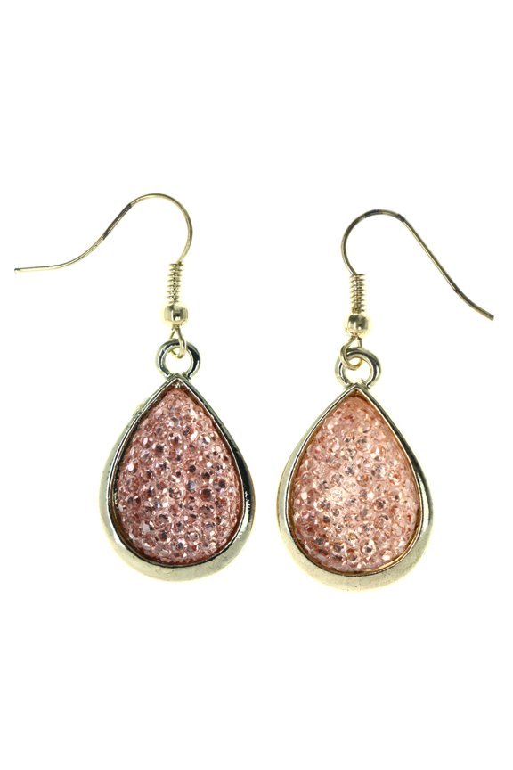 Peach & Gold-Tone Colored Metal Dangle-Earrings #LQE4498