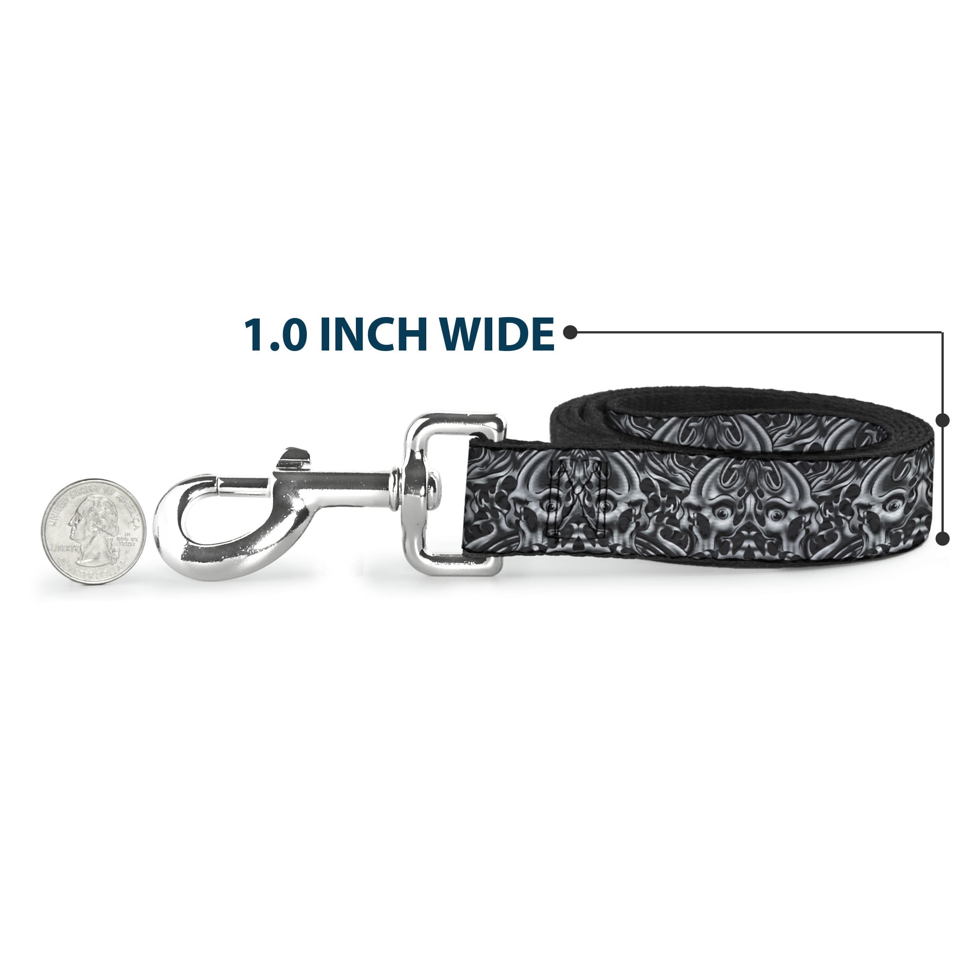 Buckle-Down Pet Leash, Dog Leash, Sleeve Skulls Black Gray, 6 Feet Long 1.0 Inch Wide