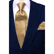 Hi-Tie Gold Silk Ties for Men with Pocket Square and Cufflinks Set Formal Business