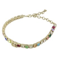 Pre-Owned CHANEL Coco Mark Square Rhinestone Choker Necklace GP Gold Multicolor A21 K (Good)