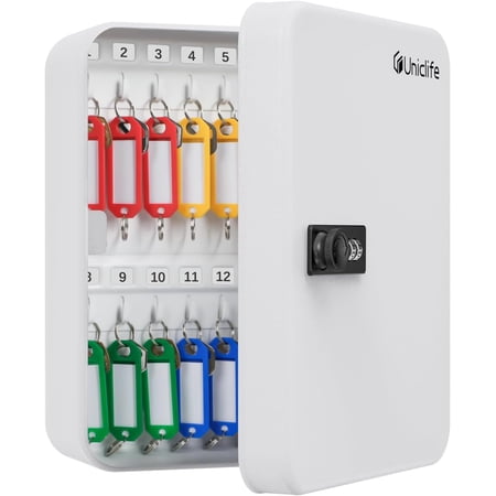 28-key steel key cabinet with combination lock wall-mounted key organizer with resettable code white digital safety box with hooks and large key label identifiers 5 different colors