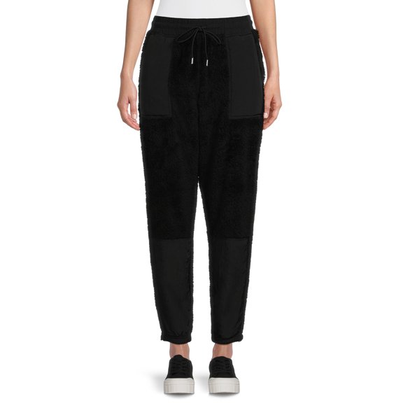 No Boundaries Juniors Mixed Fabric Faux Faux Shearling Jogger Pants, Sizes XS-XXXL