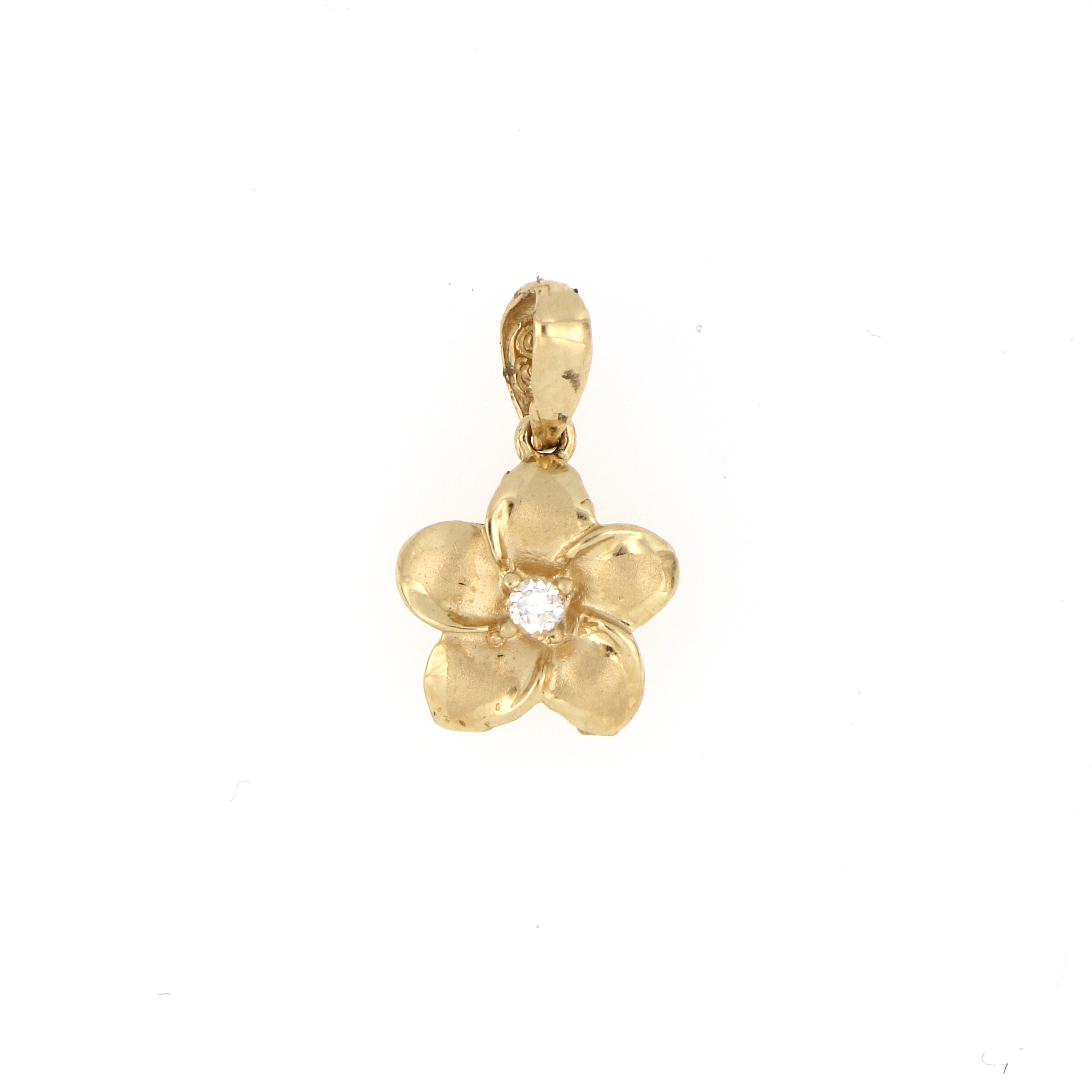 Hi Jewelry Plumeria Pendant With Cz