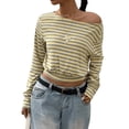 thumbnail image 2 of Women's Off Shoulder Top Cinched Waist Long Sleeve Crop T Shirts Tops Y2k Going Out Yellow S, 2 of 9