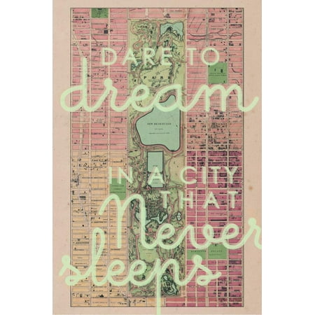 Dare to Dream in a City the Never Sleeps - 1867, New York City, Central Park Composite Map NYC Pink and Green Vintage Antique Print Wall (Best Nyc Map App)