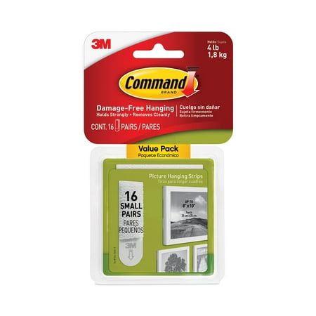 

Command-Picture Hanging Strips Value Pack Small Removable Holds Up to 4 lbs 0.63 x 1.81 White 16 Pairs/Pack