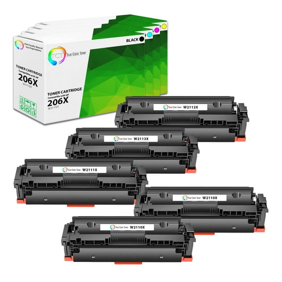 TCT 206X Toner Cartridge 5 Pack - Premium Compatible Replacement for 206X W2110X W2111X W2112X W2113X High Yield