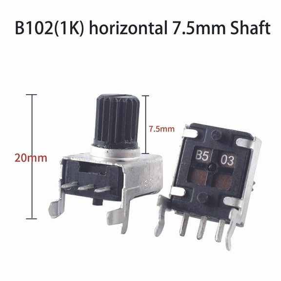 RV09 Potentiometer 5pcs Variable Resistors Single Turn Adjustable Rotary Taper Potentiometer With Knob -1K horizontal-7.5mm
