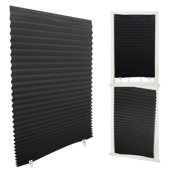 sixwipe Blackout Pleated Window Shades, No Drilling Temporary Cordless Blinds Light Filtering Fabric Pleated Paper Shades, Temporary Window Blinds for Indoor Window Covers, Easy Trimming & Installing