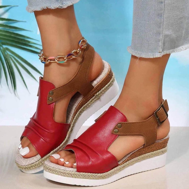 Mepaouo Women's Platform Sandals Wedge Open Toe Ankle Strap Dressy