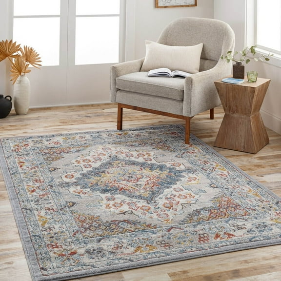 Livabliss Area Rugs for Living Room, 5x7 Ankara Traditional Gray Rug, Bedroom Dining Room Home Decor Stain Resistant Carpet (5'3" x 7')