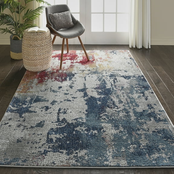 Nourison Global Vintage Painterly Multicolor 5'3" x 7'6" Area Rug, (5' x 8')