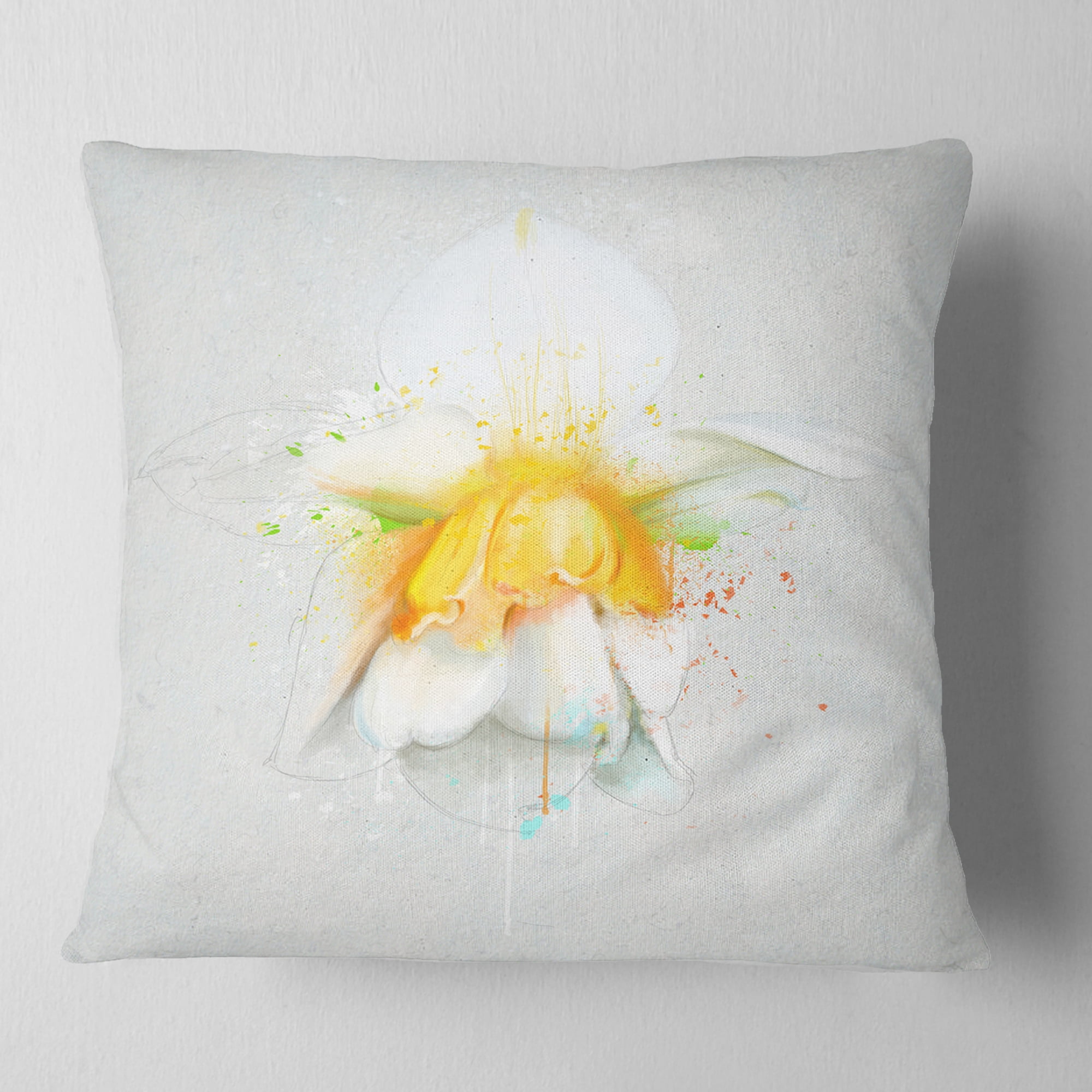 Designart White Narcissus Flower Watercolor - Floral Throw Pillow - 16x16