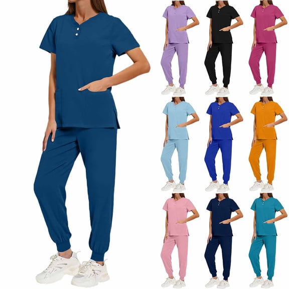 Hearthz Athletic Scrub Set for Women Stretch Scrub Top & Jogger Pants Women Scrub Sets