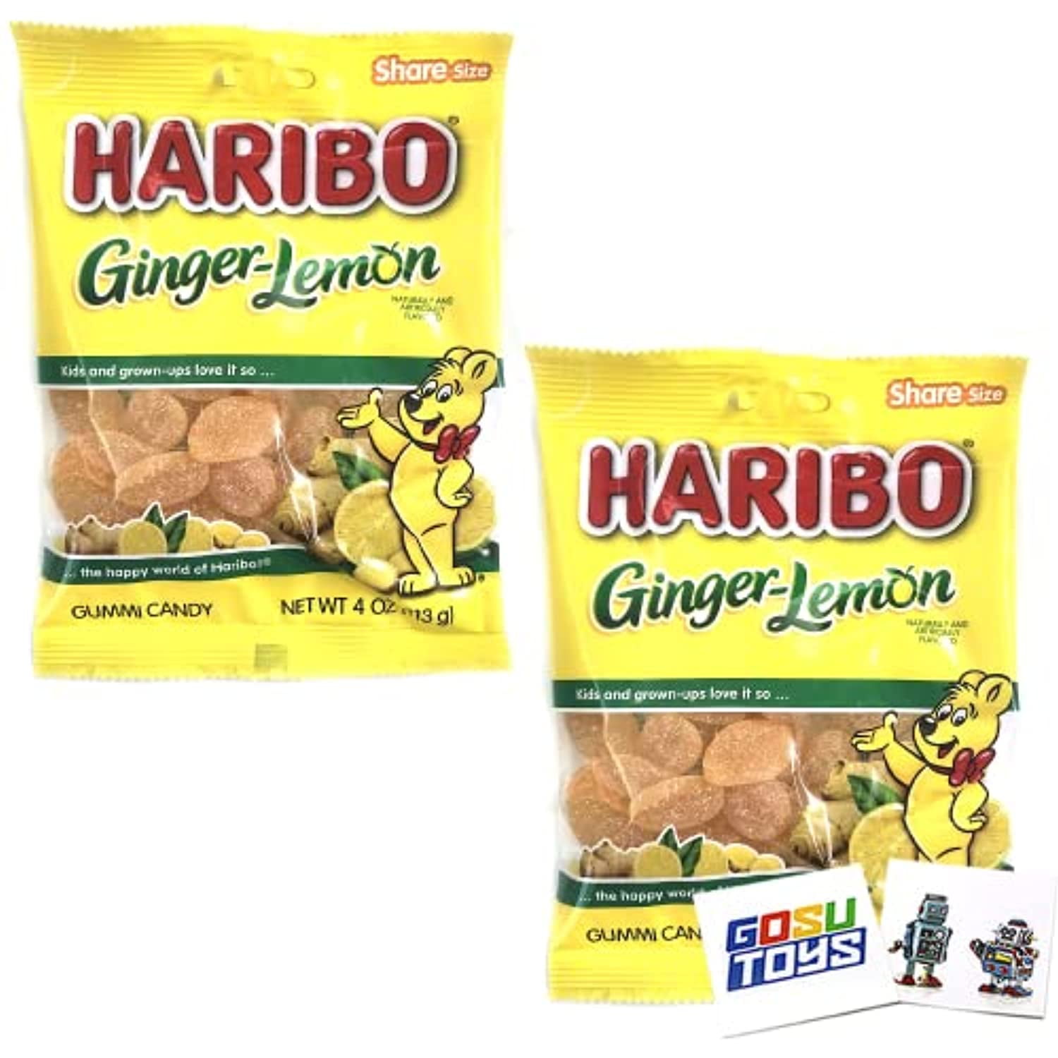 Haribo Ginger Lemon Share Size Gummi Candy (2 Pack) With 2 Gosutoys