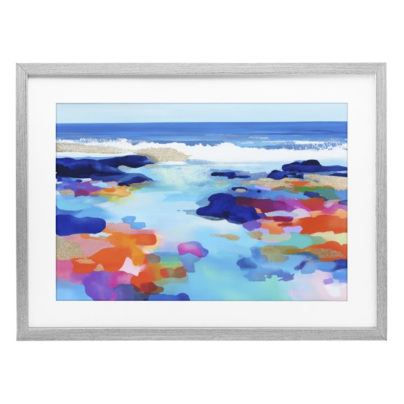 Stupell Industries Coastal Coastal Pools Overlay Abstraction Gray Framed Print Under Glass, 23 x 17, by Chromatic Storm Studio