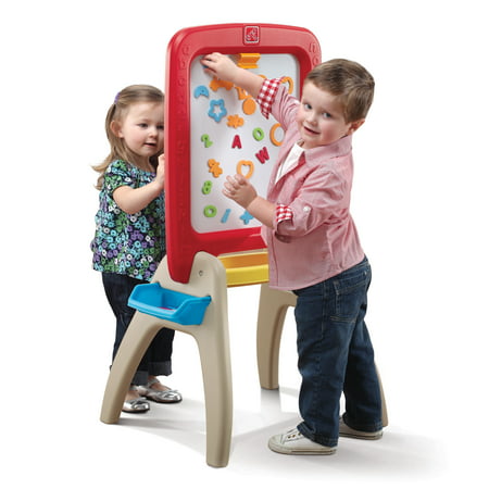 Step2 All Around Red Easel for Two, Chalkboard and Dry-Erase Board, Includes 94 Magnetic