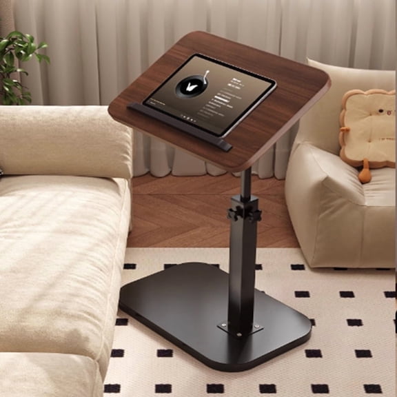 Premium Walnut Side Table: Adjustable 17.52"-29.92"H, 15.75"x11.81" Thick Top, 15KG – Ideal for Bedside/Sofa/Small Spaces, Reading/Work
