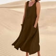 thumbnail image 3 of Efsteb Womens Sleeveless Dresses Resort Dress Solid Color Loose Fit Casual Spring Crew Neck Cotton Linen Tank Dress with Pocket ,Size:L, 3 of 6