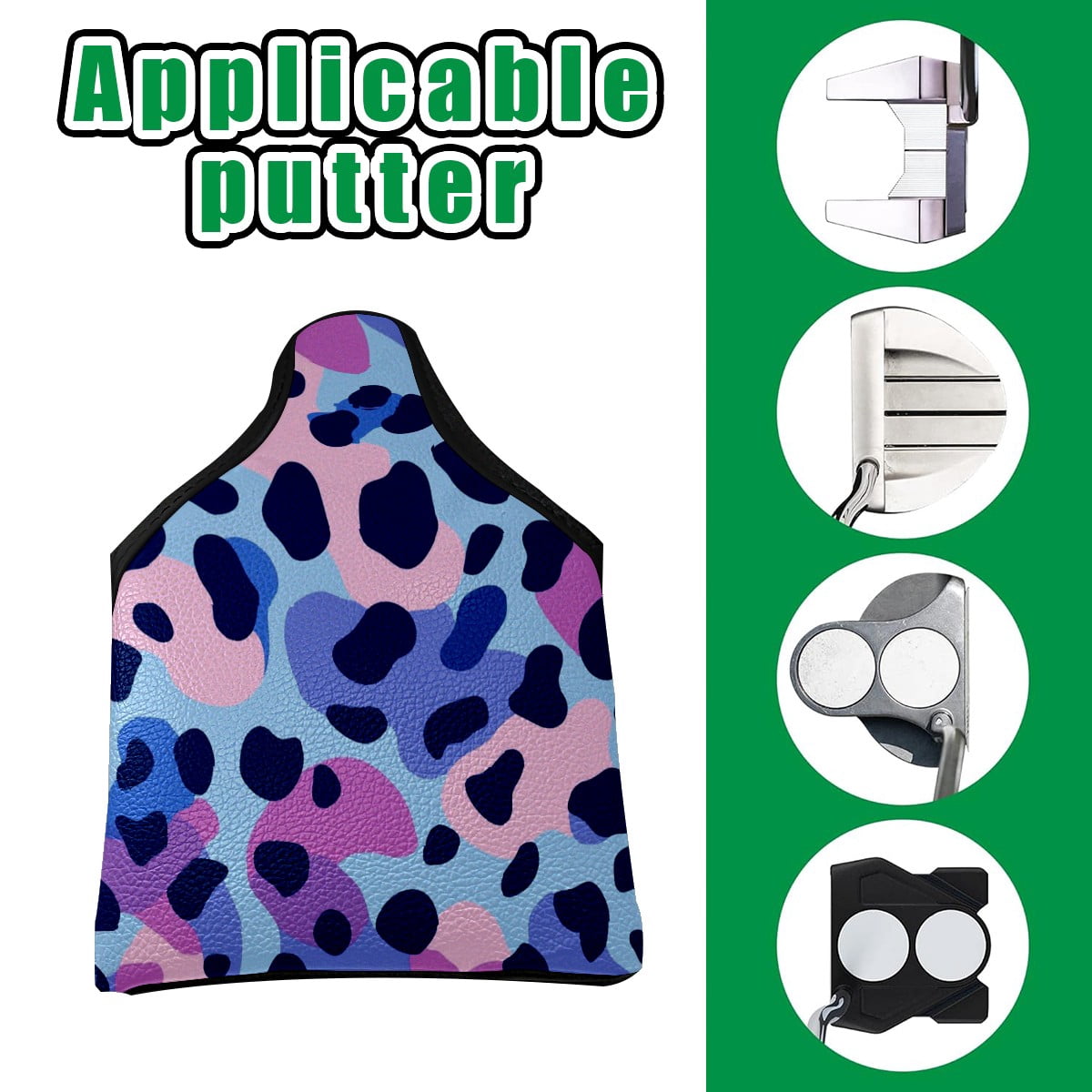 Golf Mallet Putter Cover Premium Leather Waterproof Golf Putter Head Cover with Magnetic Closure Colorful Leopard Print