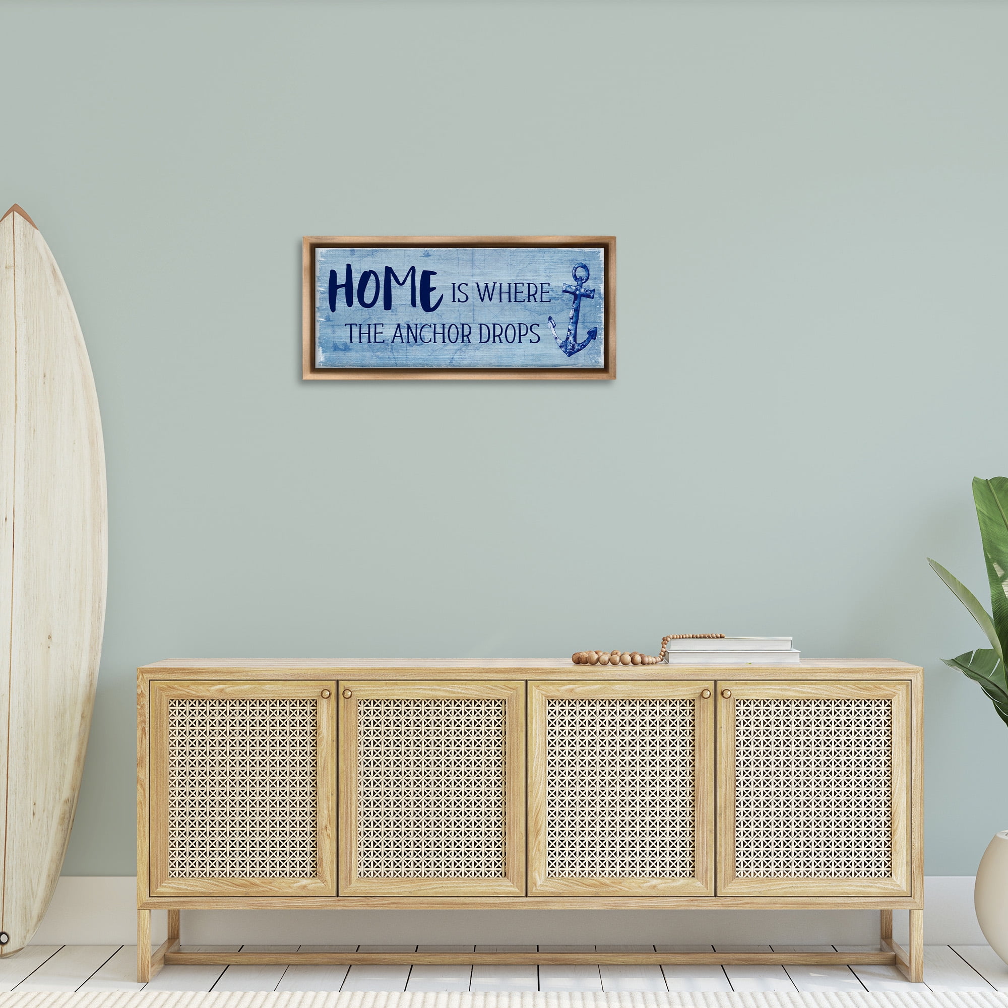 Stupell Industries Home Is Where Anchor Drops Nature Painting Brown Floater Framed Canvas Art Print Wall Art, 31 x 14