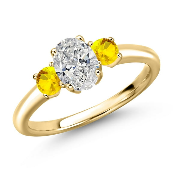 Gem Stone King 10K Yellow Gold DEF Lab Grown Diamond and Yellow Sapphire Engagement Ring for Women | 1.02 Cttw | Oval 7X5MM | Gemstone April Birthstone | Size 5