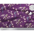 thumbnail image 2 of Soimoi Purple Cotton Poplin Fabric Floral & Paradise Whydah Bird Printed Fabric 1 Yard 58 Inch Wide, 2 of 3
