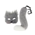 thumbnail image 2 of Máscara y cola de peluche para baile de graduación, máscara facial, disfraz, accesorios para la cabeza, máscara de Halloween gris, 2 of 9