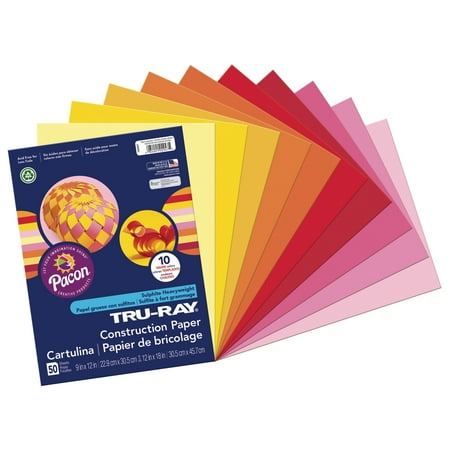 Pacon Tru-Ray Construction Paper, 50 Sheets, 9 in x 12 in, Warm Assorted Colors
