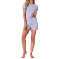 thumbnail image 2 of Conjunto de pijama para mujer INSPIRE CHIC de 2 piezas con top de cuello redondo de manga corta y pantalones cortos con volantes, con bolsillo, talla XL, color púrpura, 2 of 6