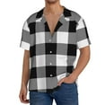 thumbnail image 3 of Vsdgher White And Black Plaid Print Men's Wrinkle Free Untucked Cuban Shirt Business Casual Button Down Shirts Short Sleeve Shirt, 3 of 7