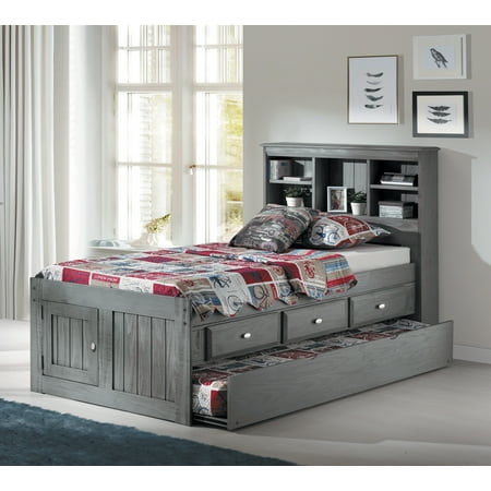 Southern Classics Furniture American Furniture Classics Solid Pine Twin Captains Bookcase Bed with Twin Trundle and 3 drawers in Charcoal ()