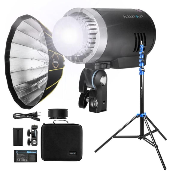 Flashpoint XPLOR 300 Pro TTL R2 Battery-Powered Monolight Bundle Direct Mount EZ Lock Softbox and Light Stand