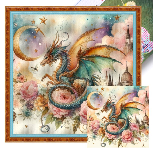 Hilo Algodón Ecológico Bordado Punto Cruz Pterosaurio Rosa Con 14CT 40x40cm