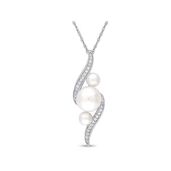 Everly Women's 8mm Cultured Pearl and .12CT TW Diamond 10k White Gold Pendant