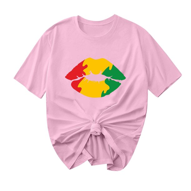 Camiseta de Cuello Redondo Impresa Nueva Moda Casual de Manga Corta de las Mujeres, Mezcla Ligera de Poliéster para la Primavera