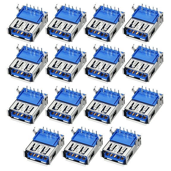 PCB USB Connector Type-A 3.0 Female Jack 9 Pin Bend Foot 90 Degree  15 pcs