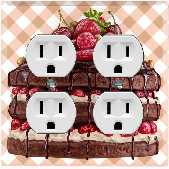 Metal Light Switch Wall Plate Outlet Cover (Layered Fruit Chocolate Strawberry Cake Custard - Double Duplex)