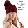 thumbnail image 6 of Nollia Women's Pom Pom Knit Winter Beanie for Cold Weather-Cozy Beanie Hat for Skiing, Snowboarding, Outdoor Winter Sports-Burgundy Cable Knit Polyester Fleece, 6 of 7