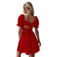 thumbnail image 1 of Vestido de verano con lazo en forma de nariz, sin espalda, lunares suizos y dobladillo con volantes, rojo, 1 of 6
