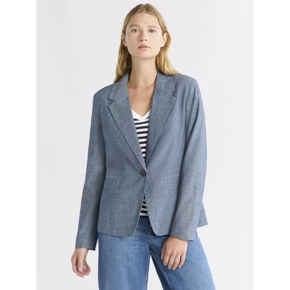 Free Assembly Women's Single Breasted Chambray Blazer, Sizes XS-XXL