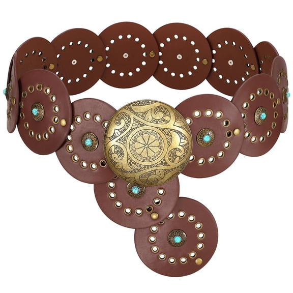 WHIPPY Western Leather Belts for Women Cowgirl Cowboy Belt Ladies Wide Vintage Waist Belts for Dresses