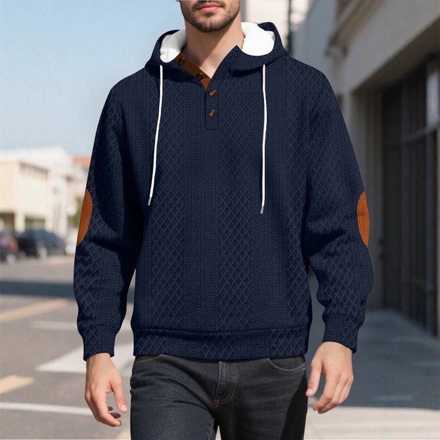pstuiky manga larga para hombre, Blusa informal y moderna de color liso con capucha y botones de manga larga para hombre top de hombre m