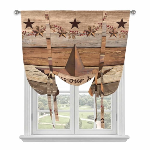 Western Texas Star Retro Balloon Curtains for Windows, Bedroom Curtains 54 Inch Length, Vintage Farmhouse Berry Brown Wood Tie Up Curtains Panels Thermal Insulated Bathroom Curtains Window 42"x54"