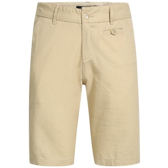 Men's Linen Casual Shorts Cotton Classic Summer Shorts with Buttons Flat Front Lightweight Pants with Pockets