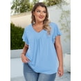 thumbnail image 2 of Womens Plus size Top V Neck Short Ruffled Cap Sleeves T Shirts Loose Summer Tops For Women With Neckline Shirred XL-5XL, 2 of 10