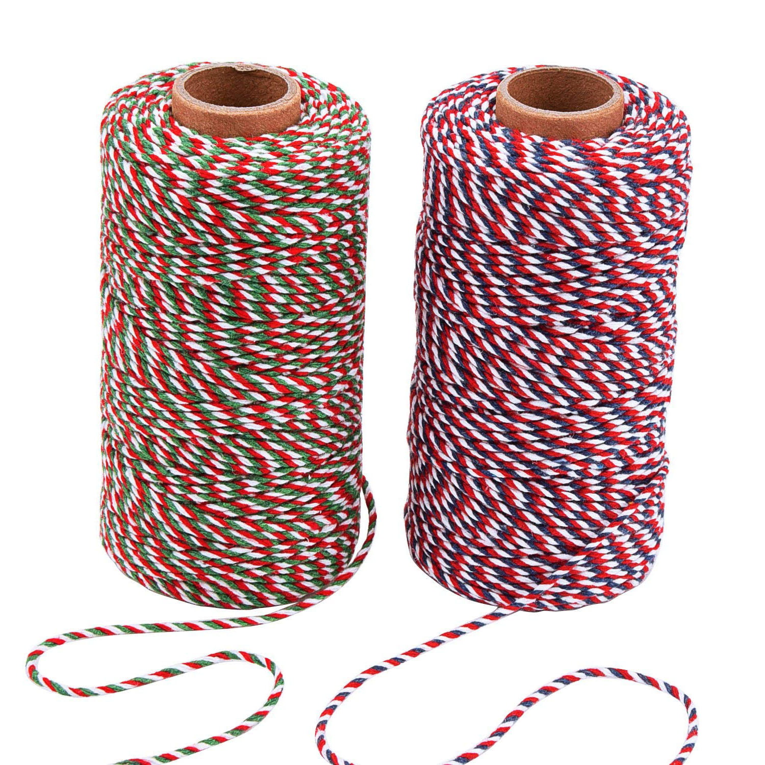 Tenn Well 328 Feet x 2 Rolls Cotton Twine 2mm Color Macrame String for Gift Wrapping DIY Arts Crafts Christmas Decoration